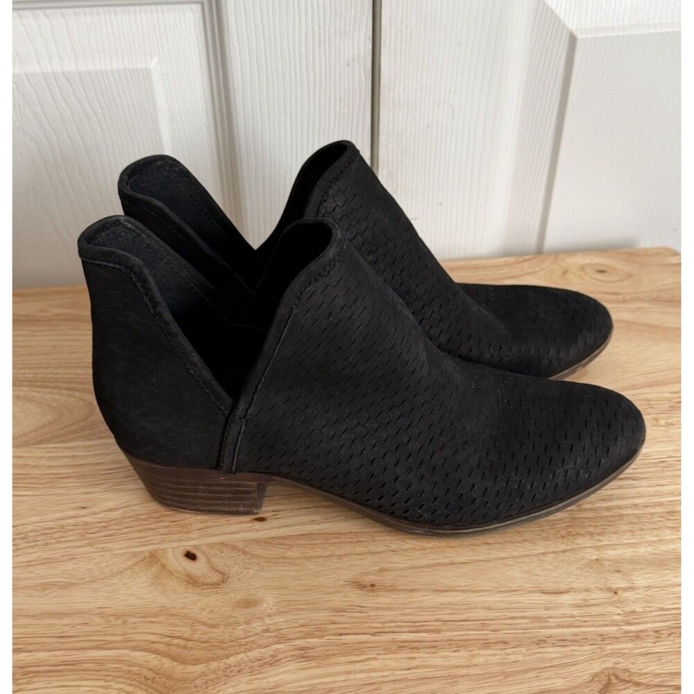 Lucky Brand Size 7.5 Black Ankle Baley Leather Ankle Boot Bootie Suede